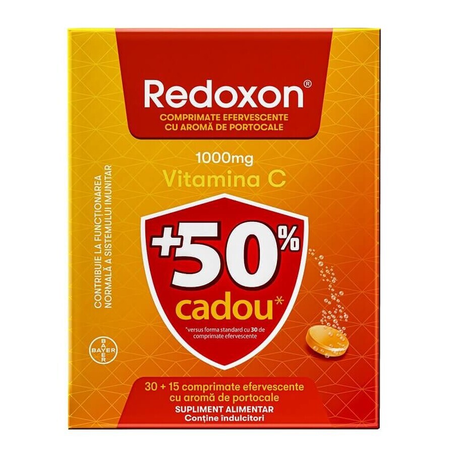 Redoxon pakket met vitamine C, 1000 mg, 30+15 bruistabletten, Sinaasappel, Bayer