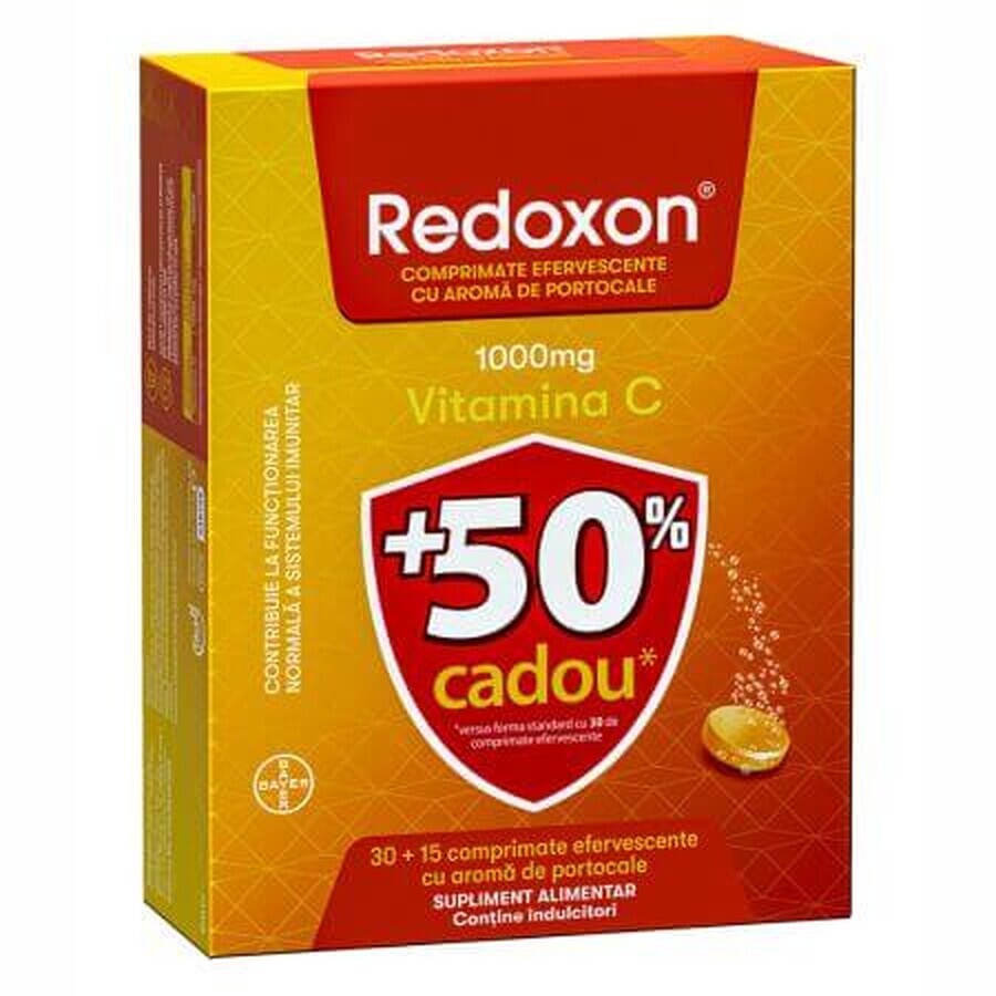 Redoxon avec vitamine C, 1000 mg, 30+15 comprimés effervescents, Orange, Bayer