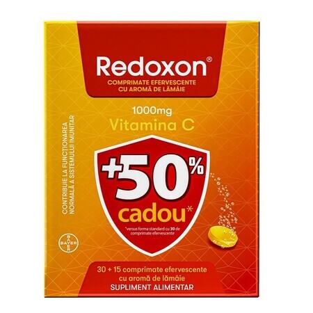 Redoxon Vitamina C, 1000 mg, 30+15 compresse effervescenti, limone, Bayer