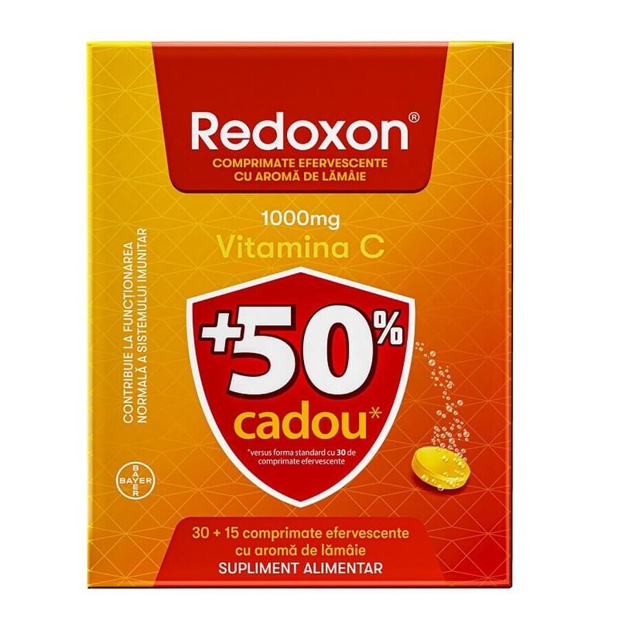 Redoxon Vitamin C Pack, 1000mg, 30+15 Effervescent Tablets, Lemon, Bayer