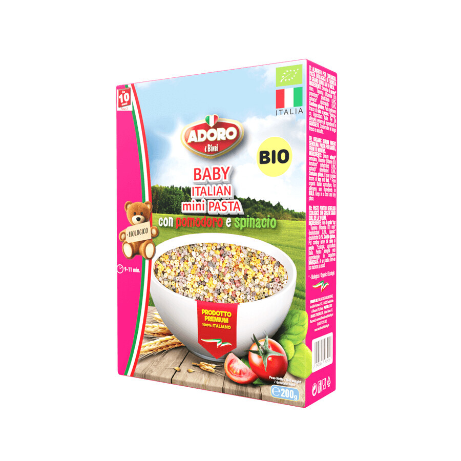 Biologische baby pasta, Steline met tomaat en spinazie, +10 maanden, 200 g, Adoro