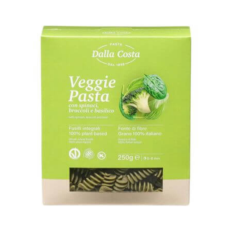 Durum tarwe fusilli pasta met broccoli, spinazie en basilicum, 250 g, Dalla Costa