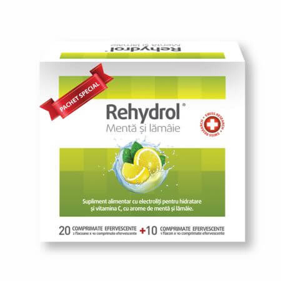 Rehydrol met munt- en citroensmaak, 20+10 bruistabletten, MBA Pharma