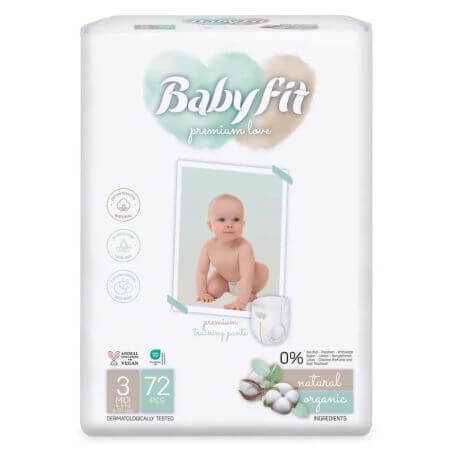 Organic Jumbo Midi diapers, No. 3, 4-9 kg, 72 pieces, Babyfit