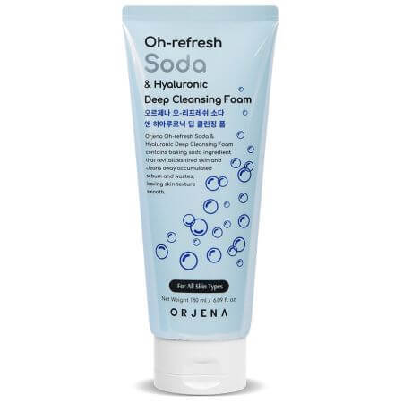 Oh-Refresh Soda e Acido Ialuronico, schiuma detergente profonda e delicata, 180 ml, Orjena