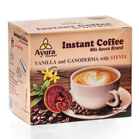 Café au ganoderma, stévia et vanille Mélange pour café instantané, 10 sachets, Ayura Herbal