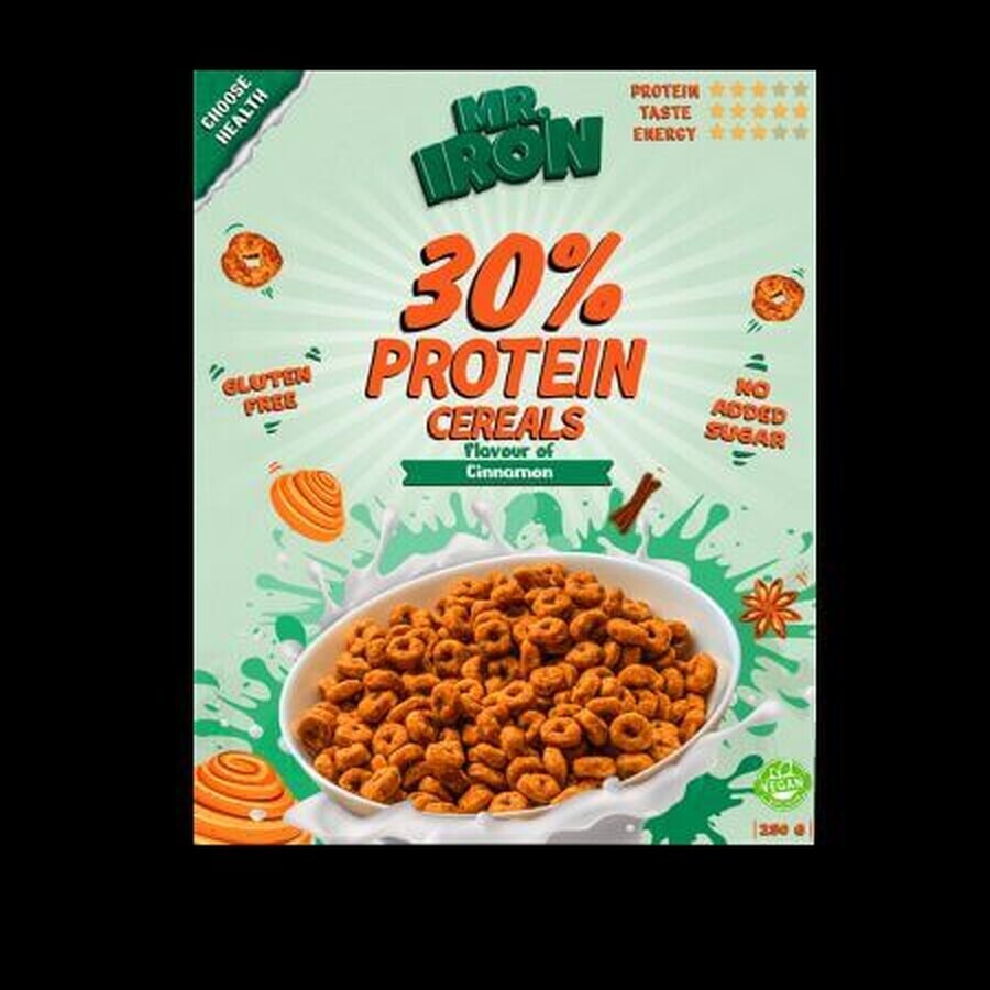 Protein cereal with cinnamon, vegan, sugar-free and gluten-free, 250 g, Mister Iron