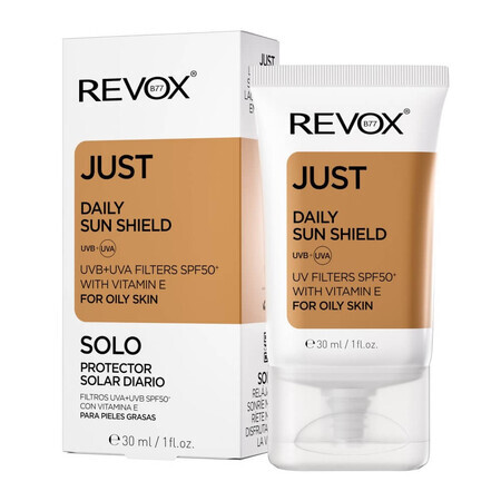 Daily Sun Shield Just SPF 50+ Crème de protection solaire pour les peaux grasses, 30 ml, Revox