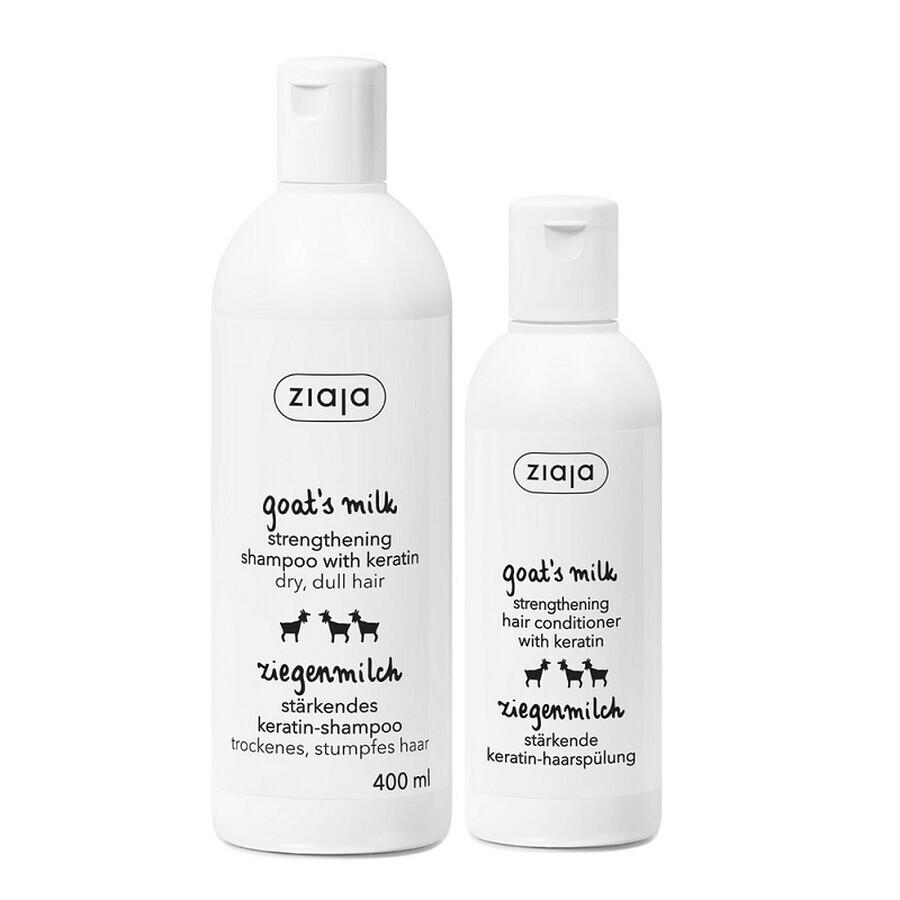 Shampooing au lait de chèvre et à la kératine, 400 ml + Après-shampooing au lait de chèvre et à la kératine, 200 ml, Ziaja