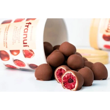 Framboises au chocolat blanc et au lait Franui Chocolat au lait, 150 g, Franui