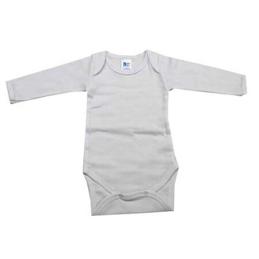 Cotton bodysuit with long rib sleeves, 12-18 months, White, Baltic Bebe