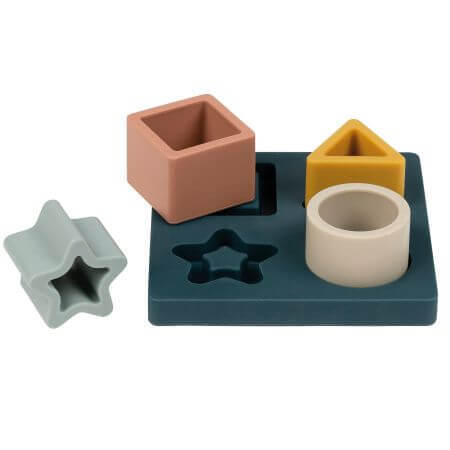 Jeu de puzzle avec des formes géométriques en silicone, Vert, Nattou