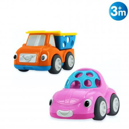 Rammelaars, roze speelgoedauto / oranje dumper, Nuby