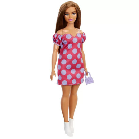 Bambola Barbie Fashionista, abito in raso a pois rosa, Barbie