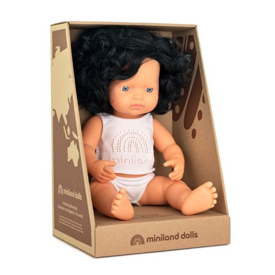 Poupée éducative Fille caucasienne aux cheveux noirs ondulés, 38 cm, Miniland