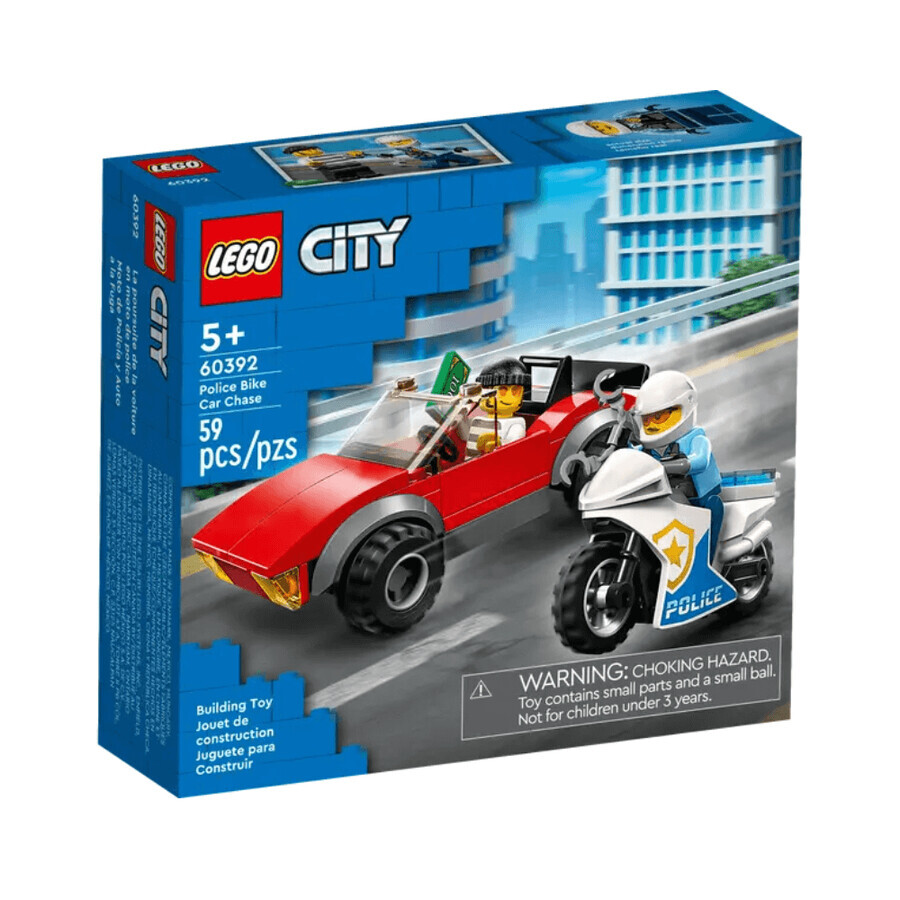 Politieagent op een motor achter een auto Lego City, 5 jaar+, 60392, Lego