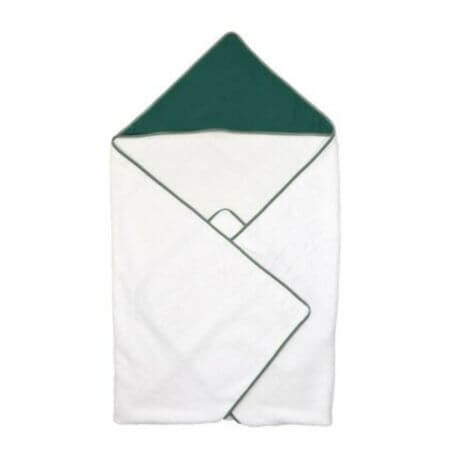 Serviette de bain à capuche en coton Muslin Puzzle, 75x75cm, vert, Amy