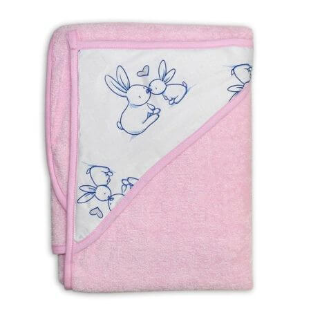 Little Bunnies badlaken met kap, 100x100cm, Roze, Tega Baby