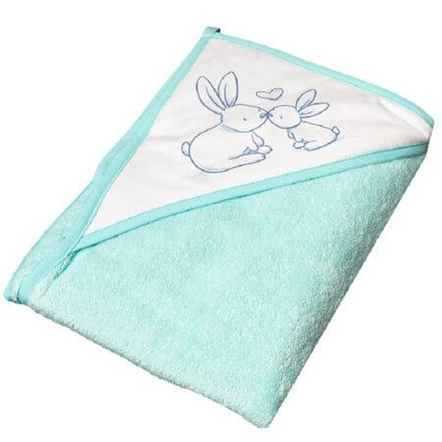 Prosop de baie cu gluga Little Bunnies, 80x80cm, Verde Mint, Tega Baby