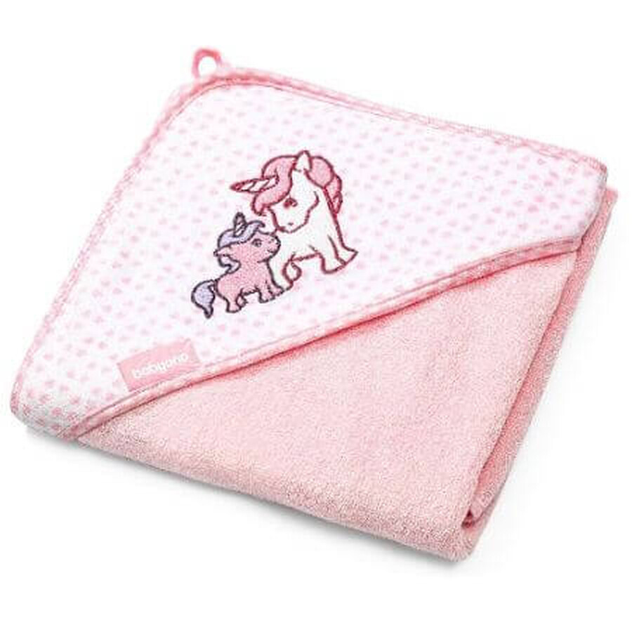 Serviette rose avec capuche en fibre de bambou, 100x100 cm, Babyono