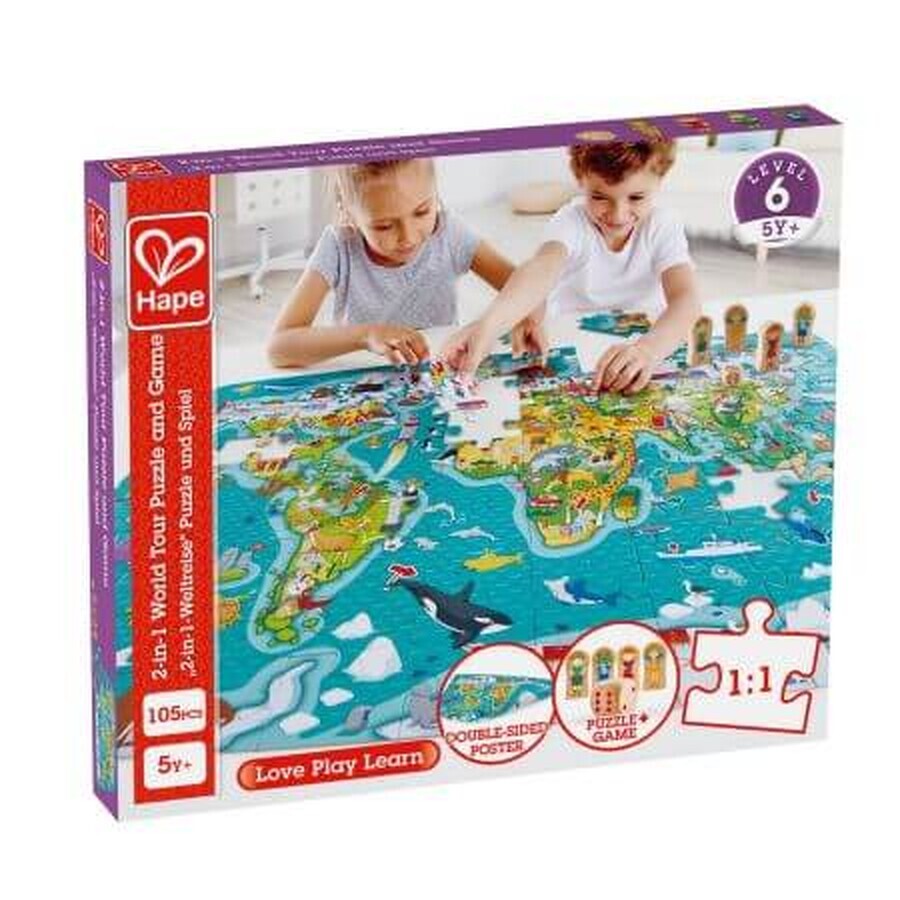 2 in 1 rund um die Welt Puzzle, +5 Jahre, Hape