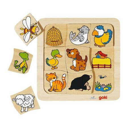 Houten bijpassende puzzel Dierenhuisjes, +2 jaar, Goki