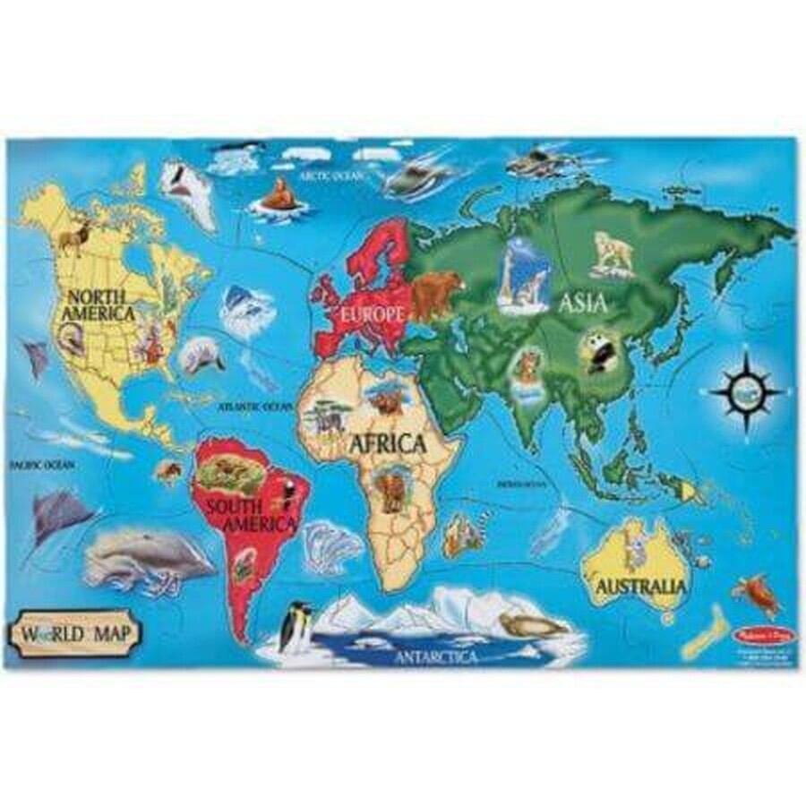 Wereldkaart vloerpuzzel, 33 stukjes, Melissa and Doug