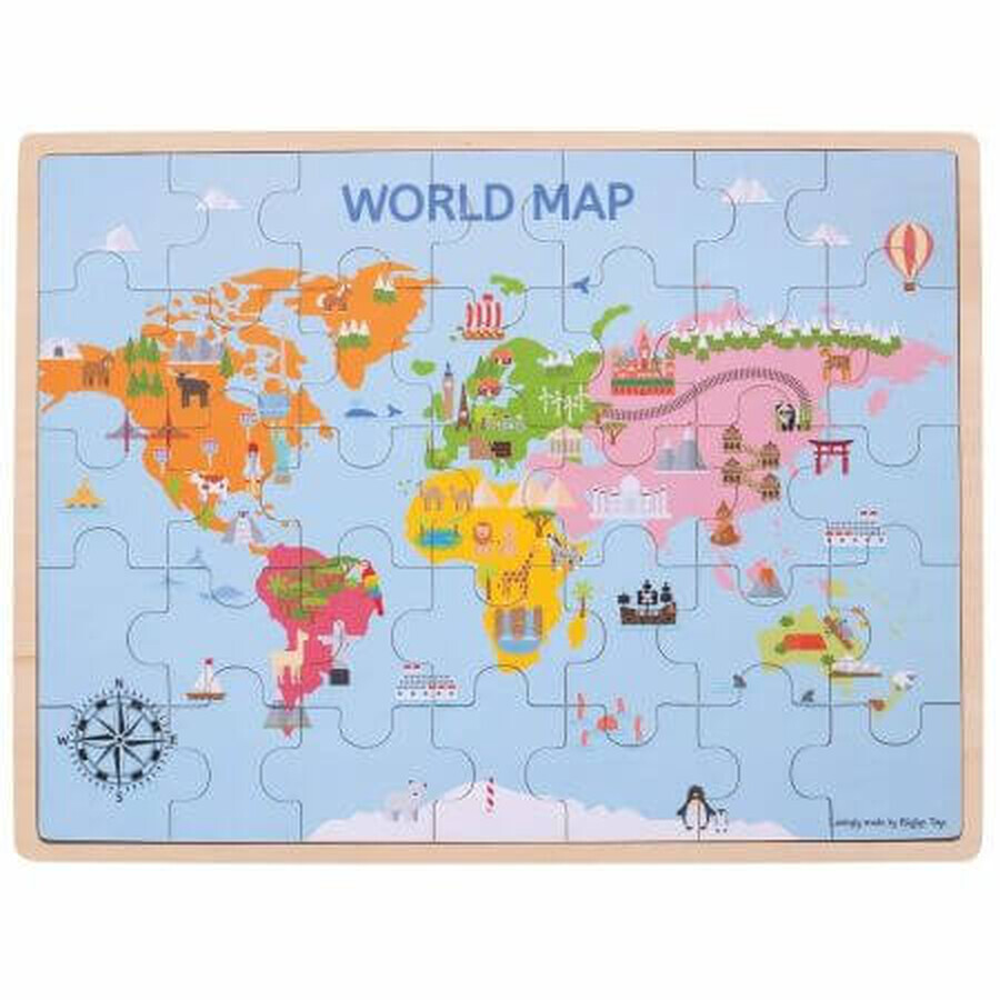 Puzzle en bois Carte du monde, 35 pièces, Big Jigs