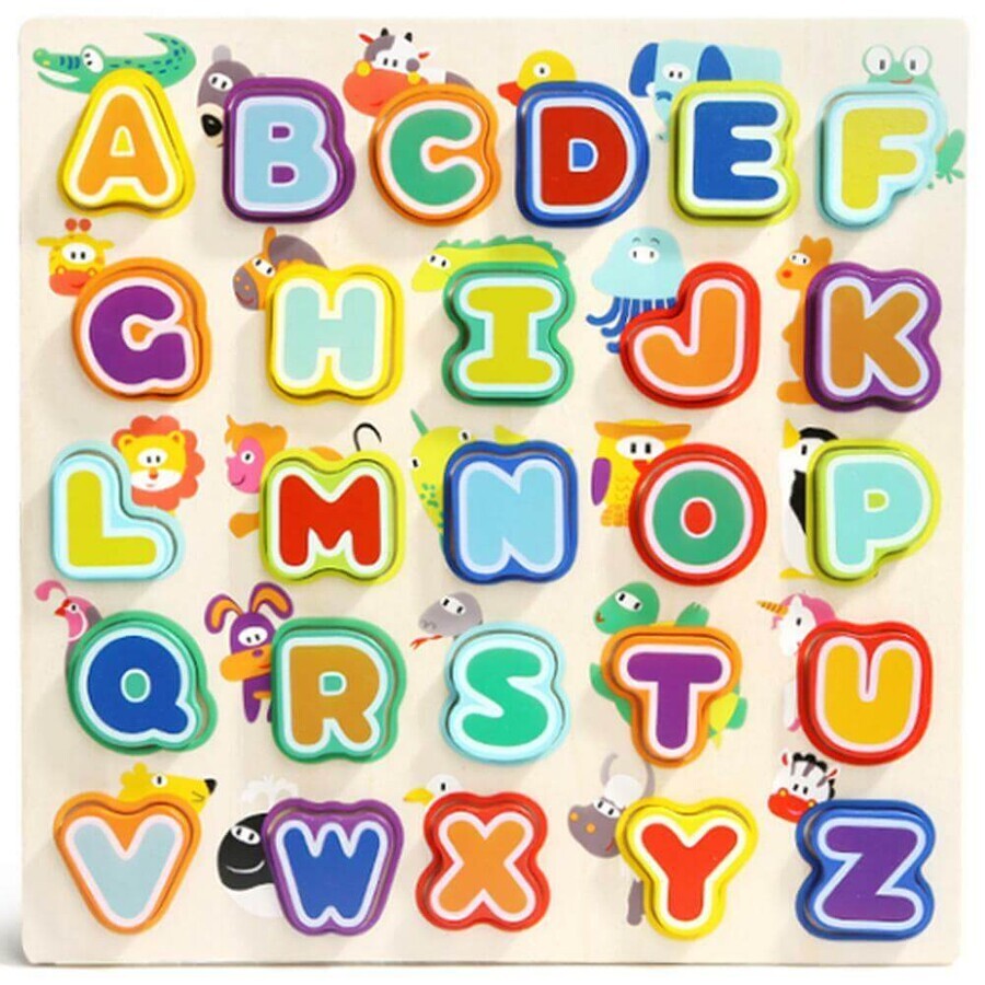 Houten puzzel letters en dieren, 2 jaar+, Topbright