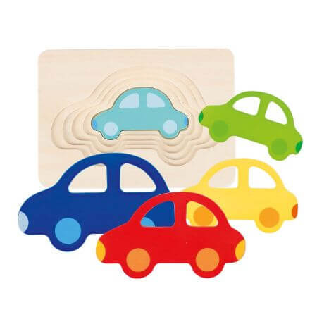 Puzzle a strati colorati Little Cars, + 2 anni, Goki