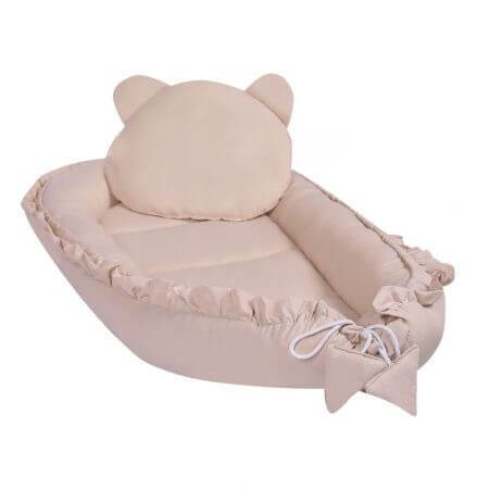 Baby Nest din bumbac cu pernuta, Beige, E-Kids