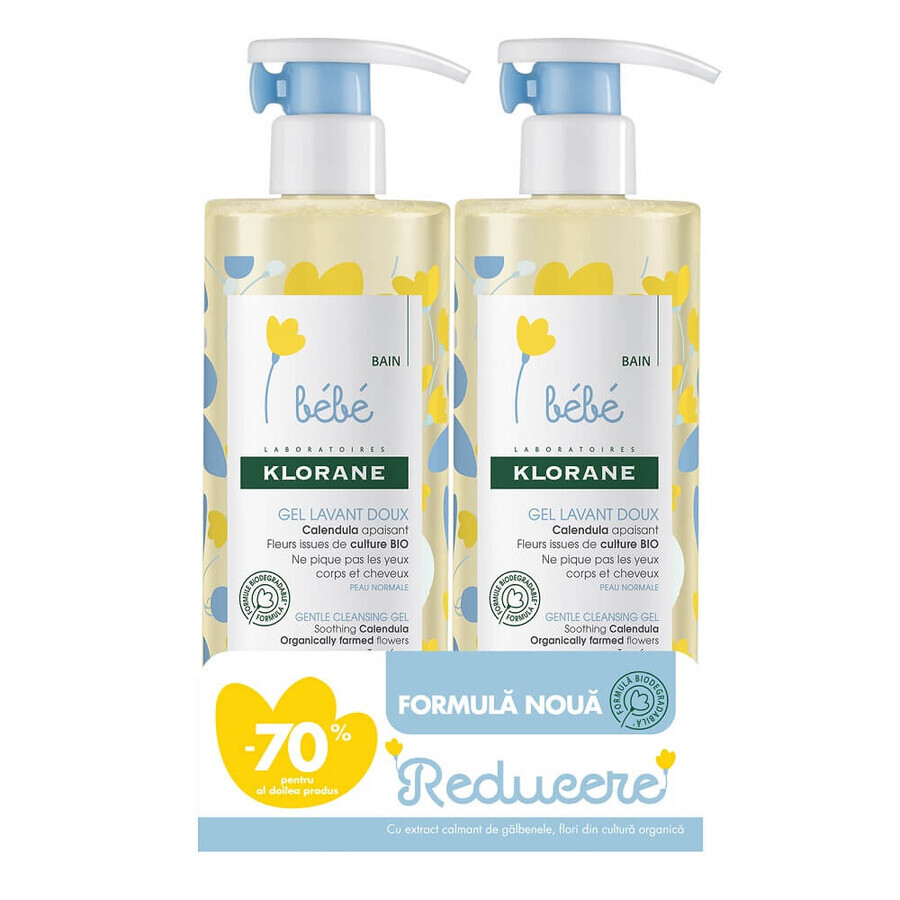 Klorane Baby Gel moussant doux pour le corps et les cheveux, 500 ml + 500 ml