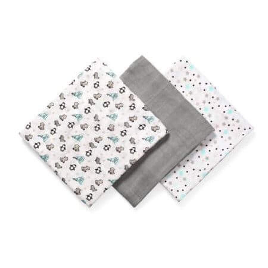 Set of 3 textile baby diapers, Bamboo Grey, Babyono