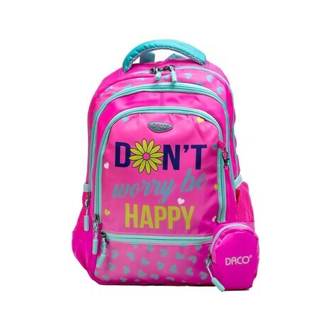 Ghiozdan roz Don't Worry be Happy, 38 cm, Daco