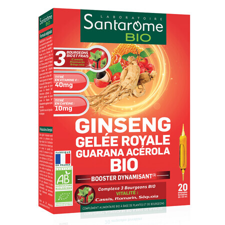 Ginseng Gelee Royale Guarana Acerola Bio, 20 flesjes, Santarome Natuurlijk