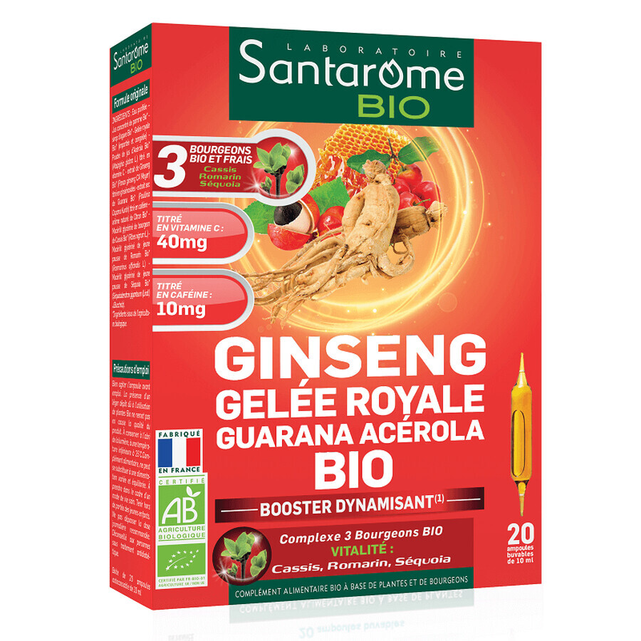 Ginseng Gelee Royale Guarana Acerola Bio, 20 Fläschchen, Santarome Natural