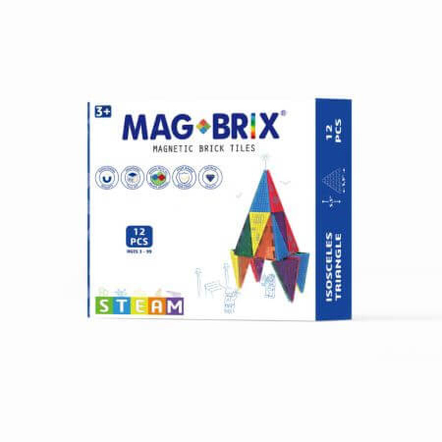 Magbrix magnetische set, 3 jaar+, gelijkbenige driehoeken, 12 stuks, Magblox