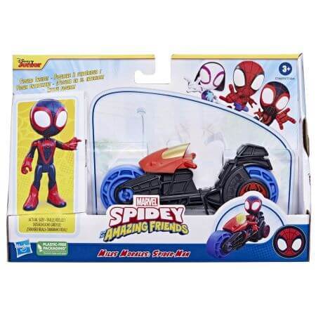 Miles Morales Spider Man Motorrad und Action Figur Set, +3 Jahre, 10 cm, Hasbro