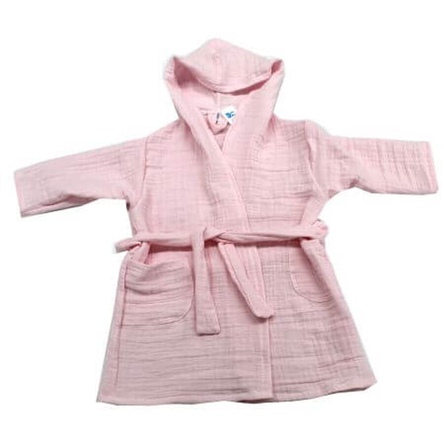 Accappatoio con cappuccio in mussola rosa a doppio strato, 3-4 anni, Baltic Bebe