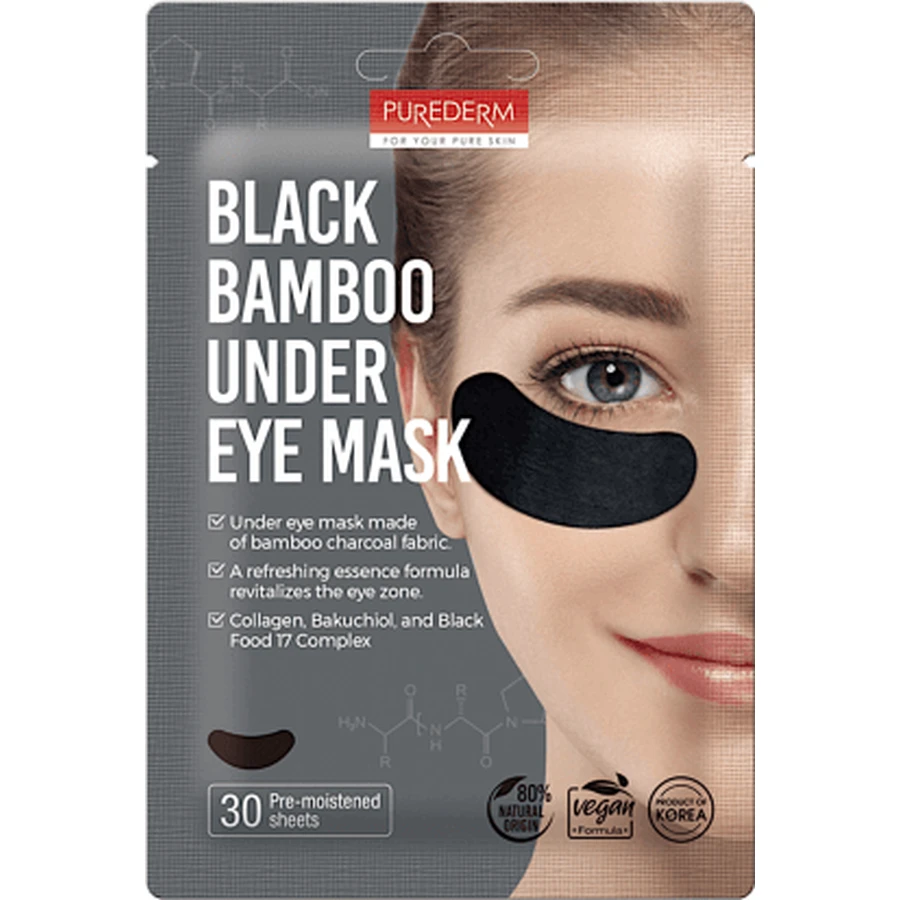 Revitalizing mask for the eye area from bamboo charcoal, 30 pieces, Purederm