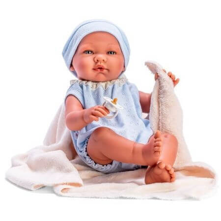 Baby-Puppe Pablo mit blauem Anzug und beigefarbener Paturica, +3 Jahre, 43 cm, Asivil