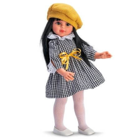 Poupée Sabrina brune avec robe et bas jaune, +3 ans, 40 cm, Asivil