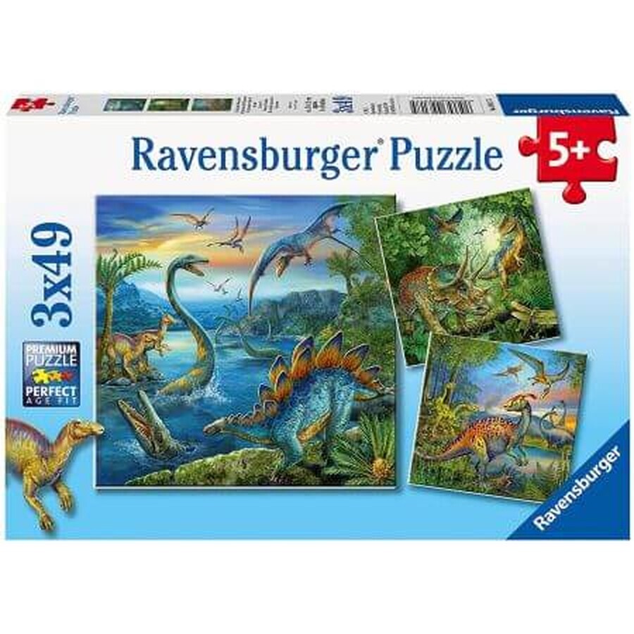 Dinosaurus Bedel Puzzel, + 5 jaar, 3 x 49 stukjes, Ravensburger