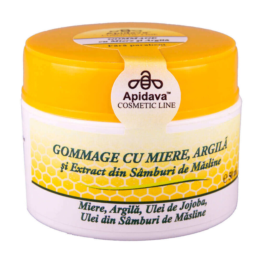 Gommage cu miere, argila si extract din samburi de masline, 50 ml, Apidava