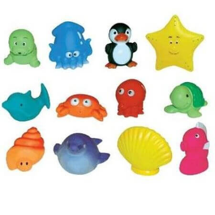 Lot de 12 jouets de bain pour animaux marins, Ludi