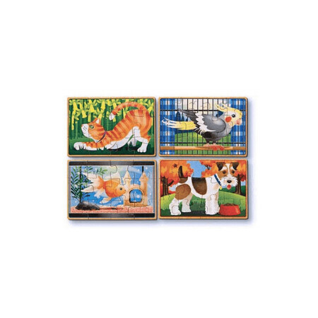 Set 4 puzzle din lemn in cutie Animale de companie, Melissa and Doug