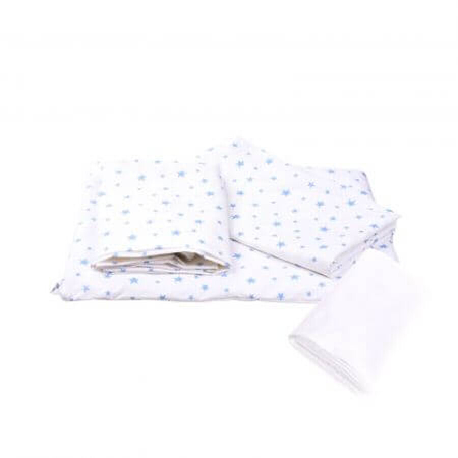 Ensemble de literie 3 pièces + housse imperméable, 120x60 cm, Blue Stars, Fic Baby