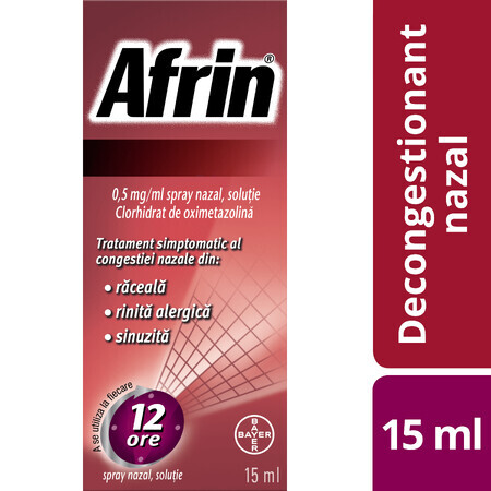 Afrin 0.5mg/ml Spray nasal sans goutte avec pompe distributrice - Traitement rapide de la congestion nasale - 15ml