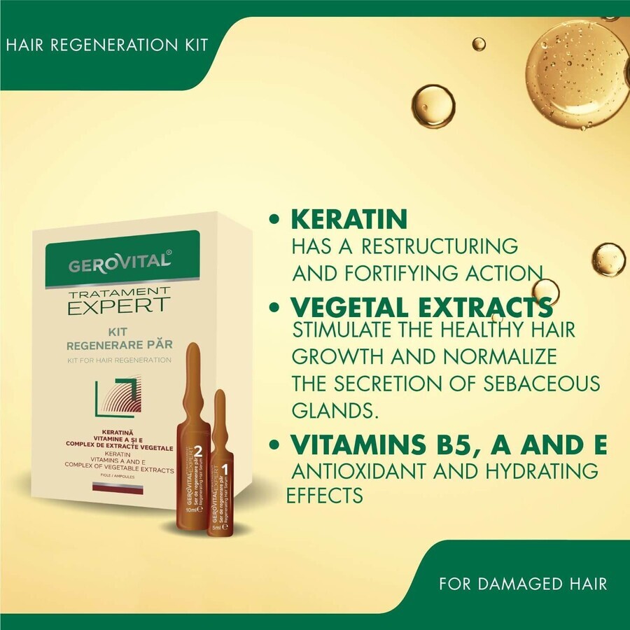 Hair Regeneration Kit Gerovital Expert Treatment, 10 vials x 10 ml, 10 vials x 5 ml , Farmec