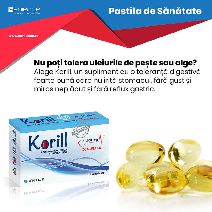 Korill pure krill olie 500 mg, 30 capsules, Sanience